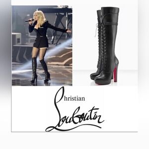 Christian Louboutin Nardja black leather lace up knee high boots